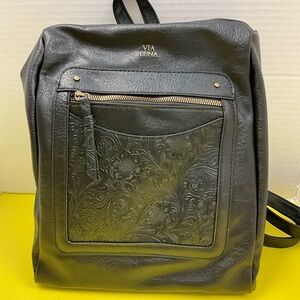 Black Embossed Front-Pocket Backpack